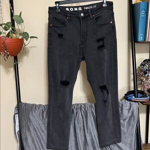 S.O.N.G. Timeless Fit Black Ripped Slim Men Jeans